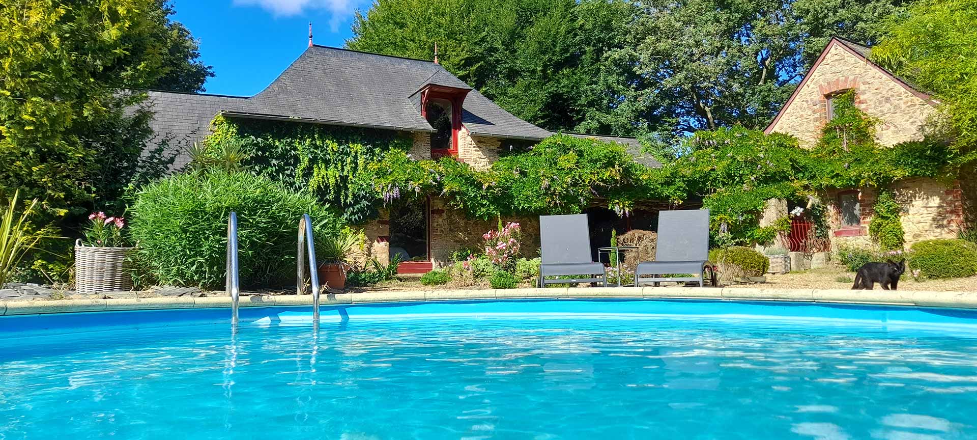 Le domaine de Vaufleury propose ses 3 maisons d'hôtes de luxe avec piscine, jacuzzi, sauna dans un grand parc de 3 hectares en Anjou Bleu au nord de Segré